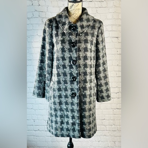 Charles Gray London Wool Blend Houndstooth Peacoat, Black And Grey, Size Small - Picture 4 of 8